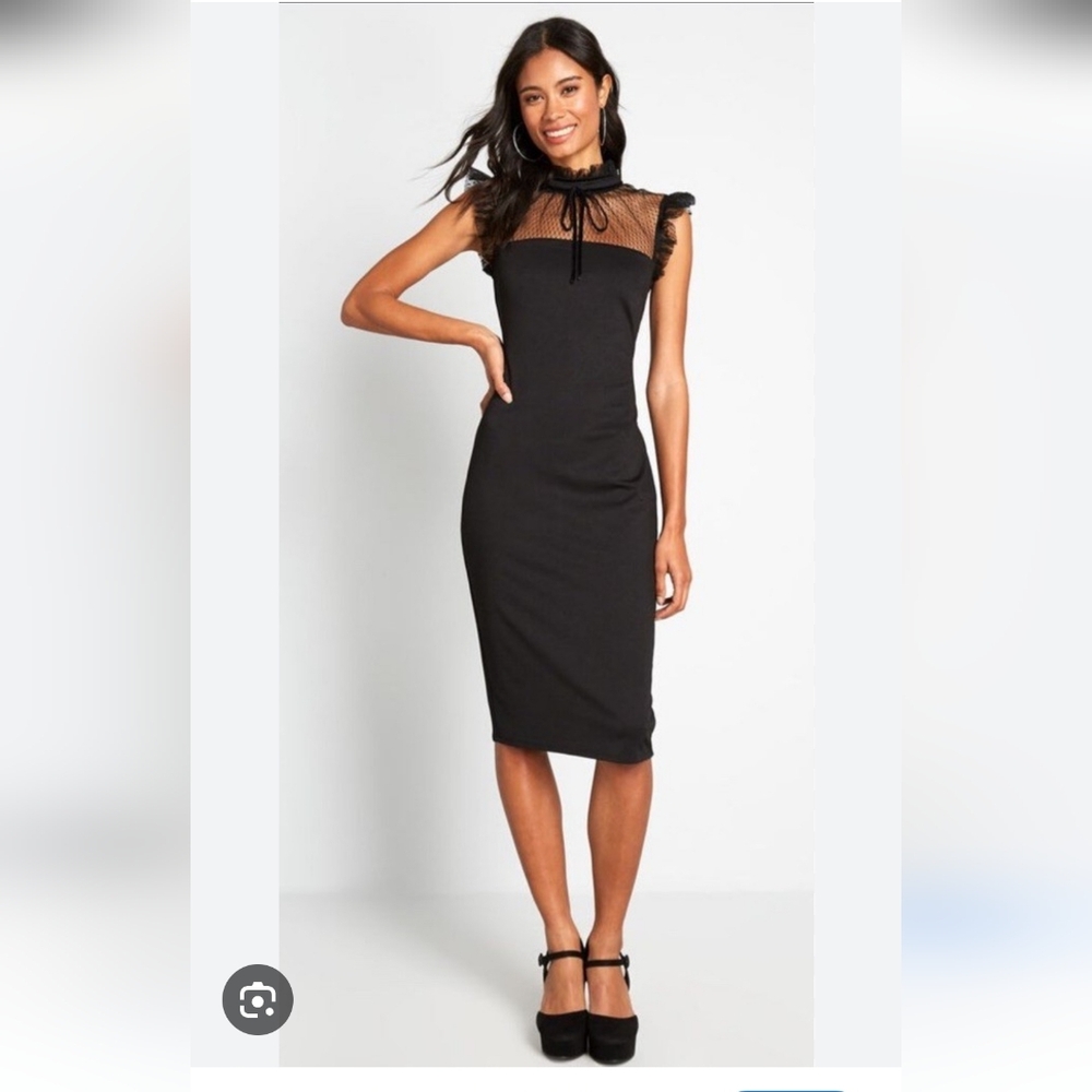 Modcloth Black Sheath Midi Dress with Mock Neck